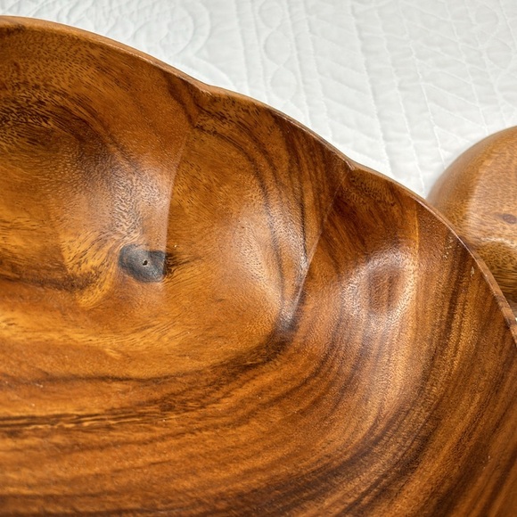Vintage Wooden Monkey Pod Salad/Snack Bowl Set - Picture 7 of 15